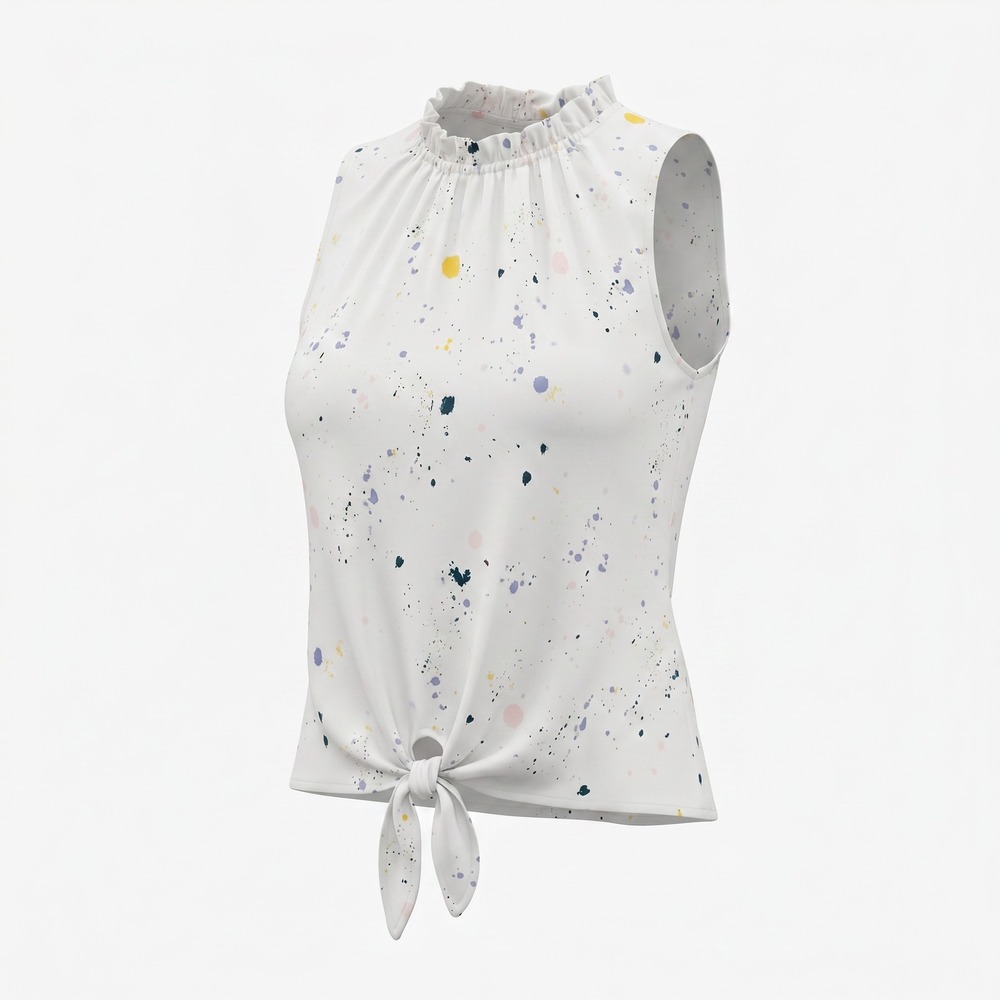 Bella Dahl Anthropologie Splatter Print Tie Front Top S White Sleeveless Smocked